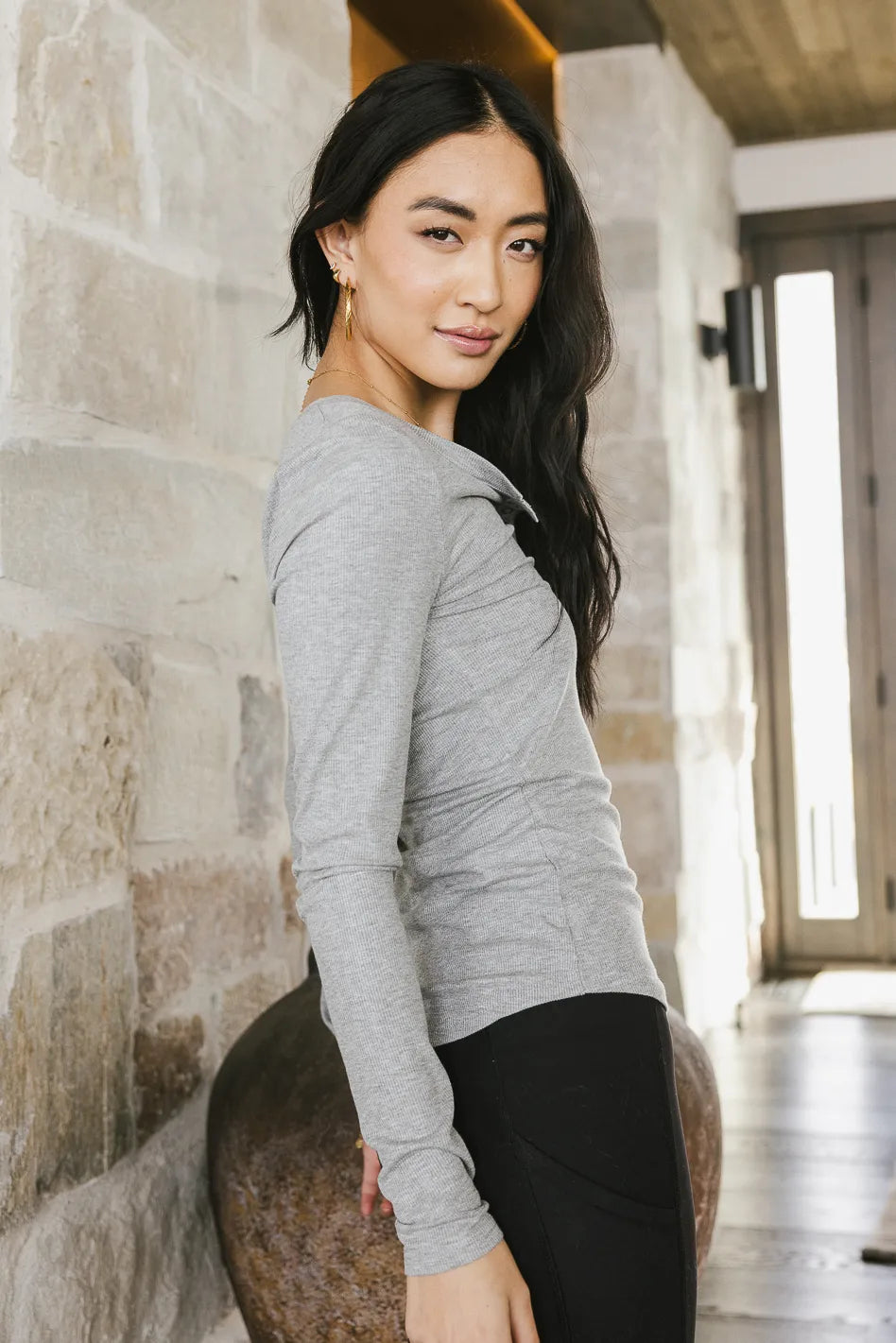 Ivanna Henley Top in Grey - FINAL SALE