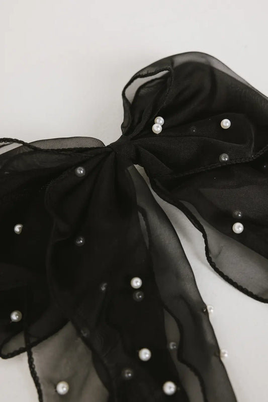 Pearl Bow Hair Clip in Black - FINAL SALE