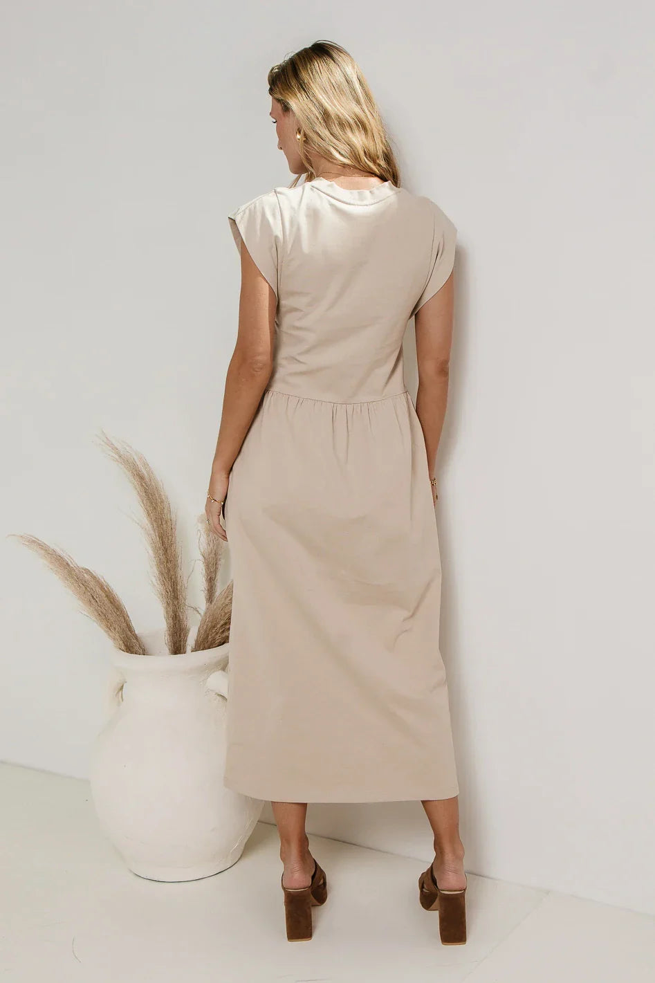 Louie Midi Dress in Beige - FINAL SALE