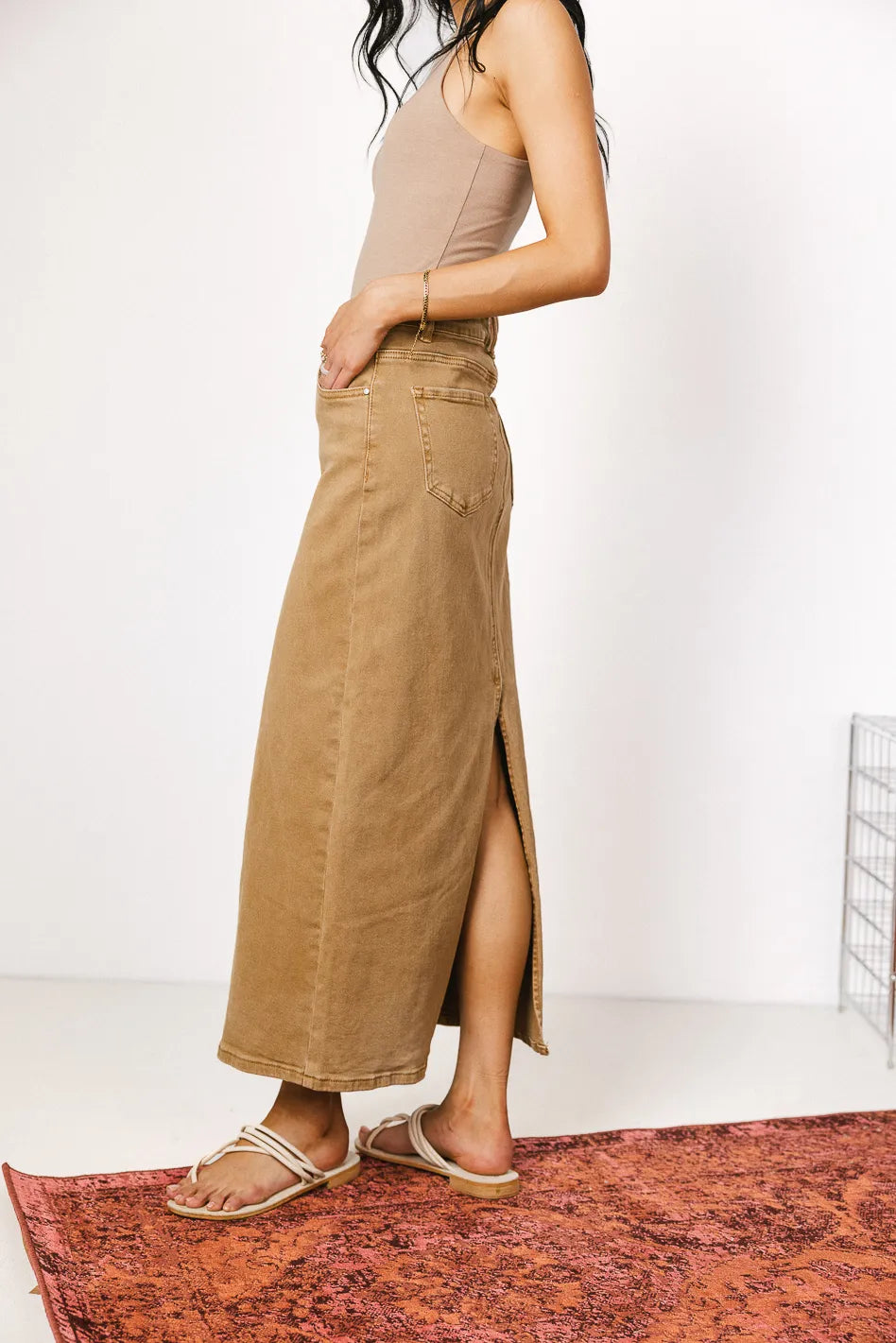 Harley Denim Midi Skirt in Mocha - FINAL SALE