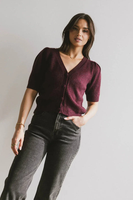 Colletta Short Sleeve Cardigan in Wine - FINAL SALE