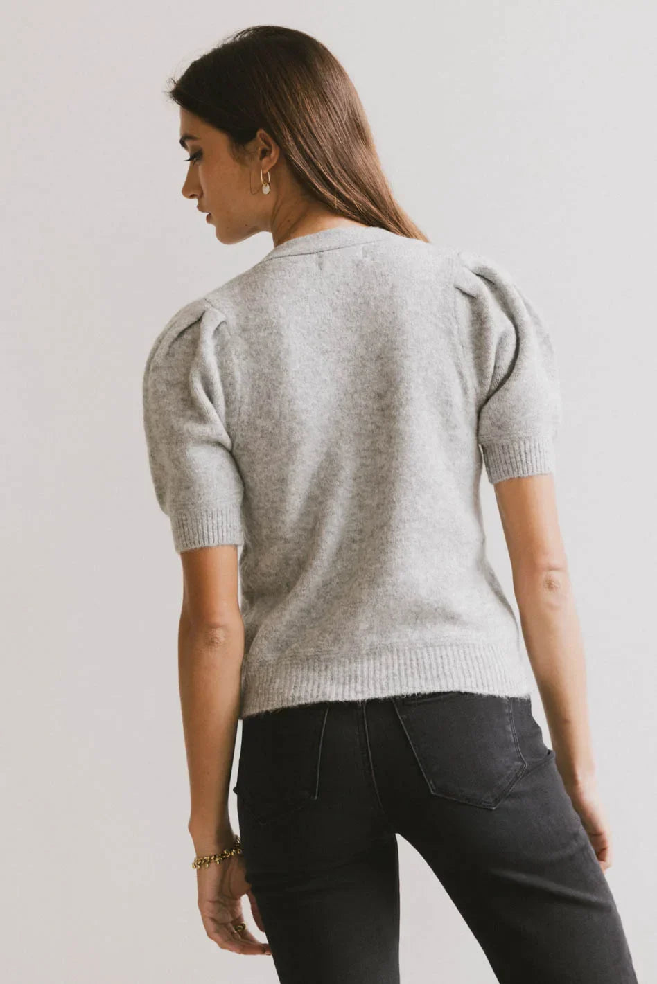 Colletta Short Sleeve Cardigan in Heather Grey - FINAL SALE