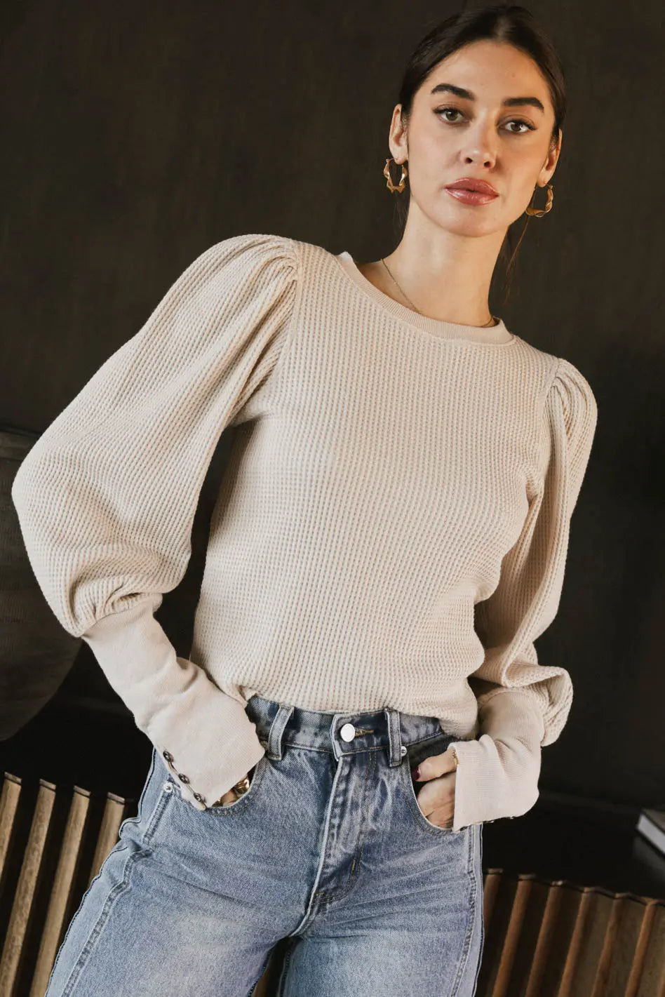 Lettie Waffle Knit Top in Cream - FINAL SALE