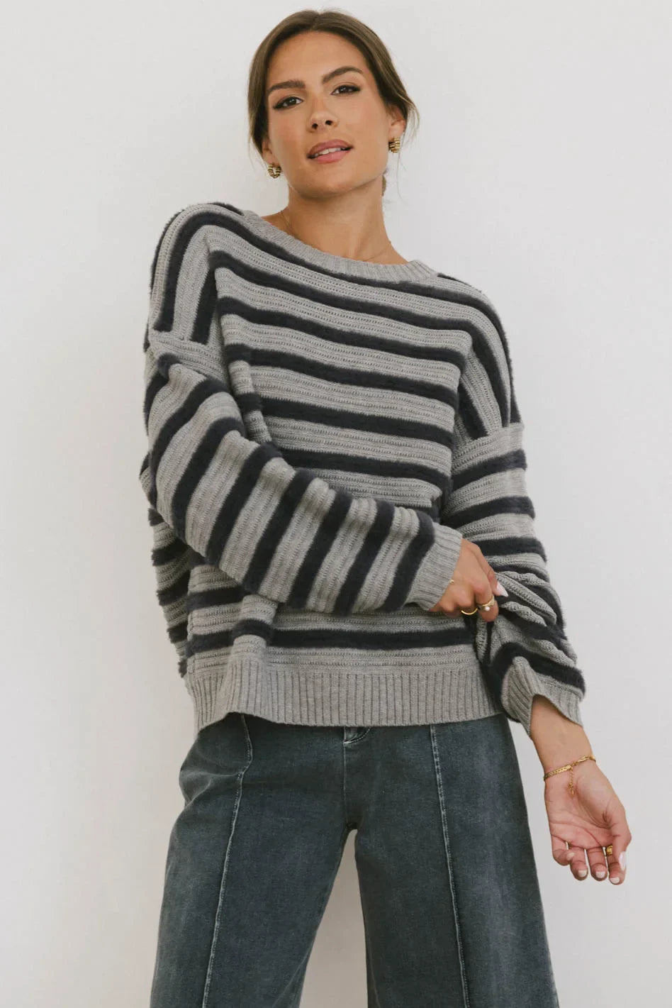 Azuline Striped Sweater in Grey - FINAL SALE