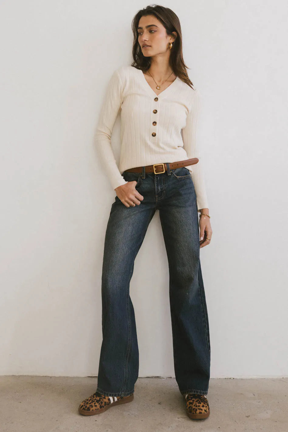 Ribbed Button Front Top in Ivory - FINAL SALE
