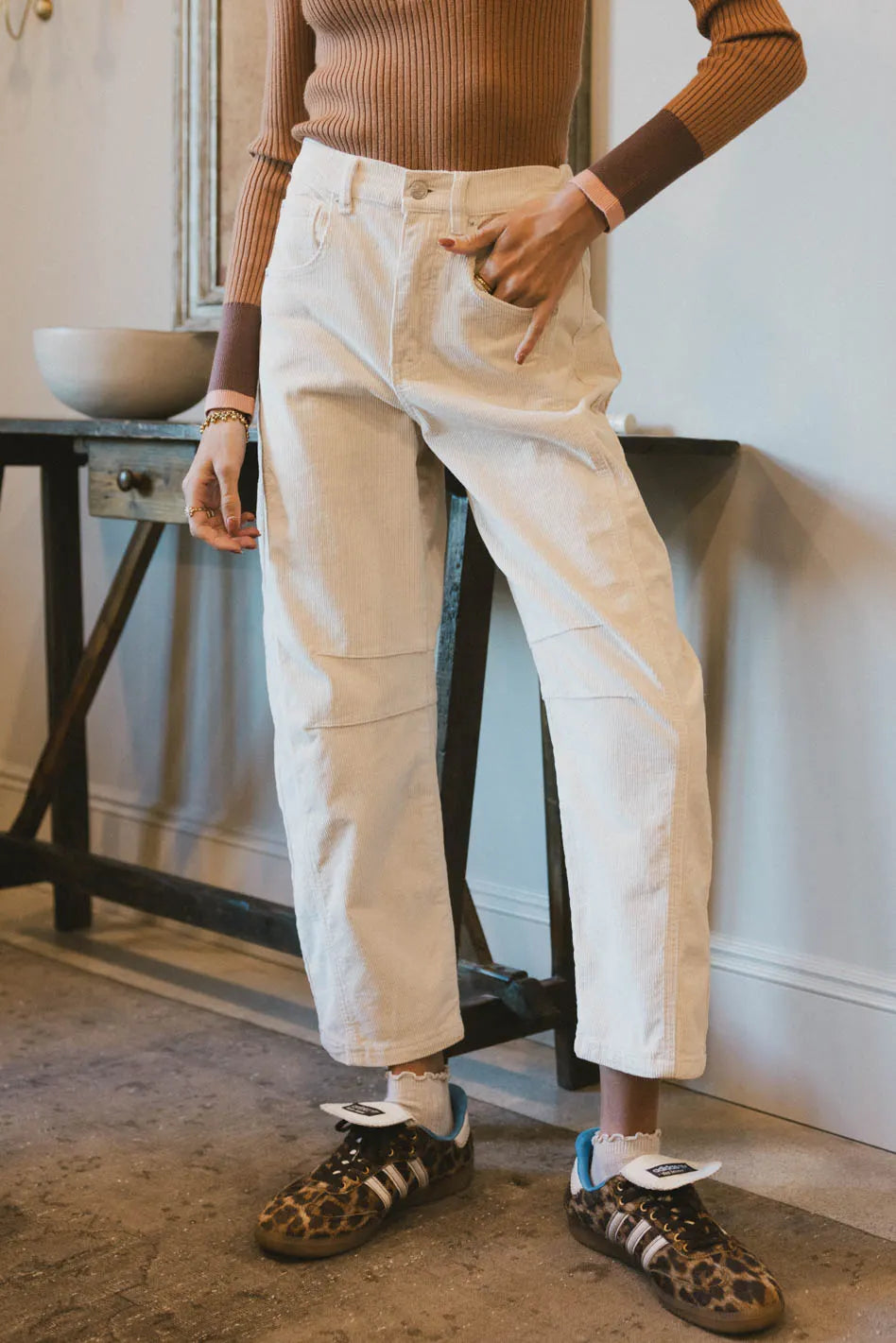 Lisette Barrel Jean in Ivory Courduroy - FINAL SALE