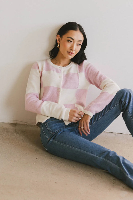 Sia Checkered Cardigan in Pink - FINAL SALE