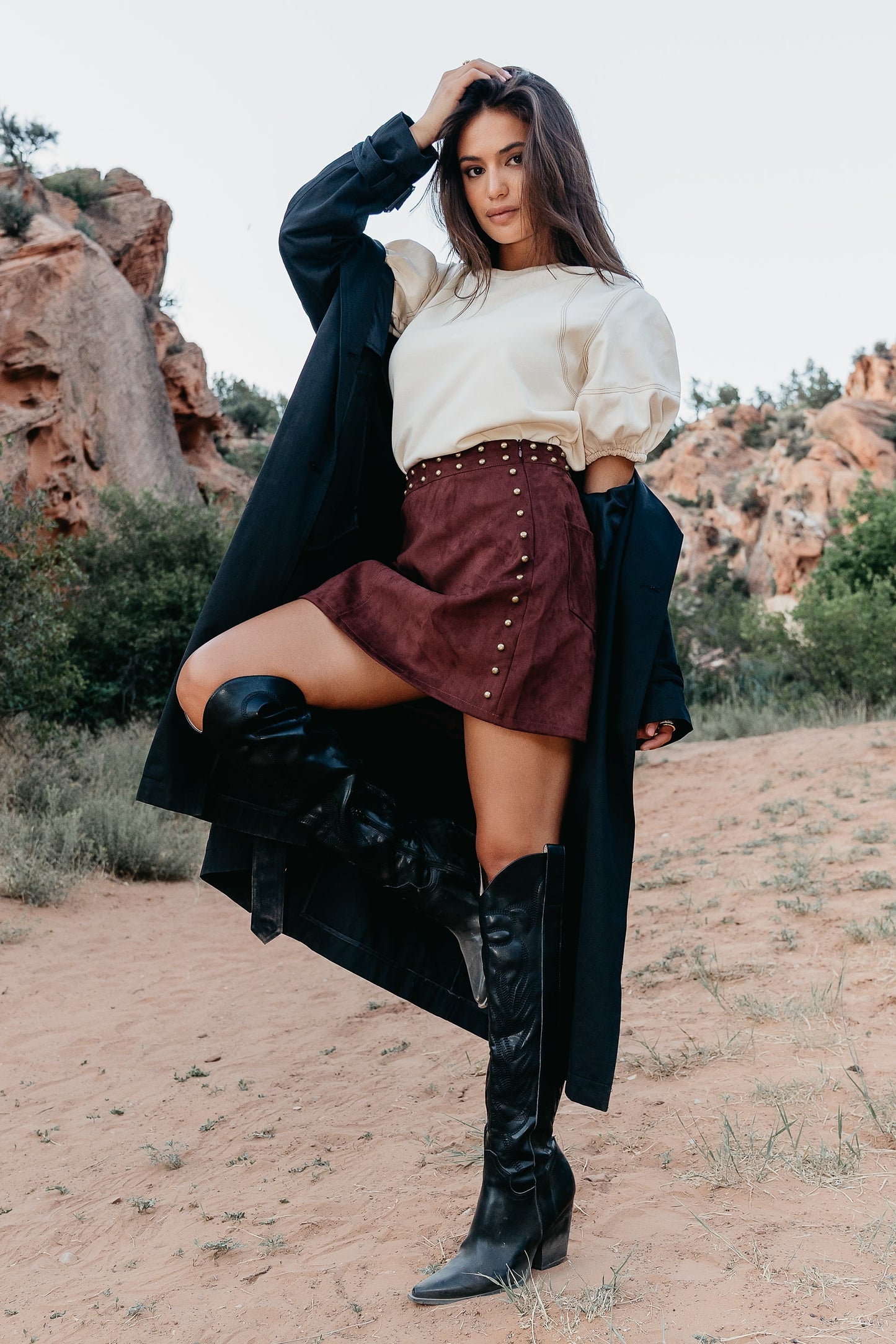 Kori Studded Mini Skirt in Burgundy - FINAL SALE