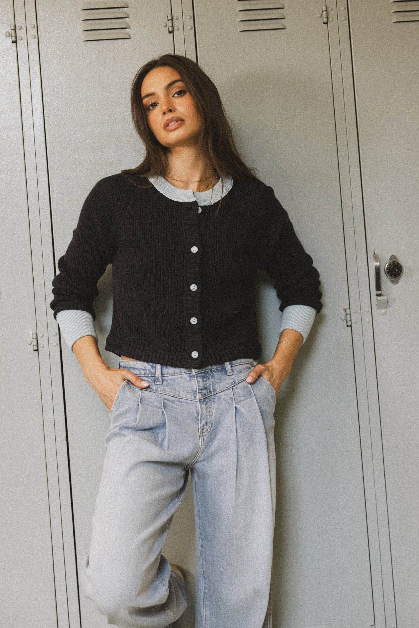 Ella Contrast Cardigan in Navy - FINAL SALE