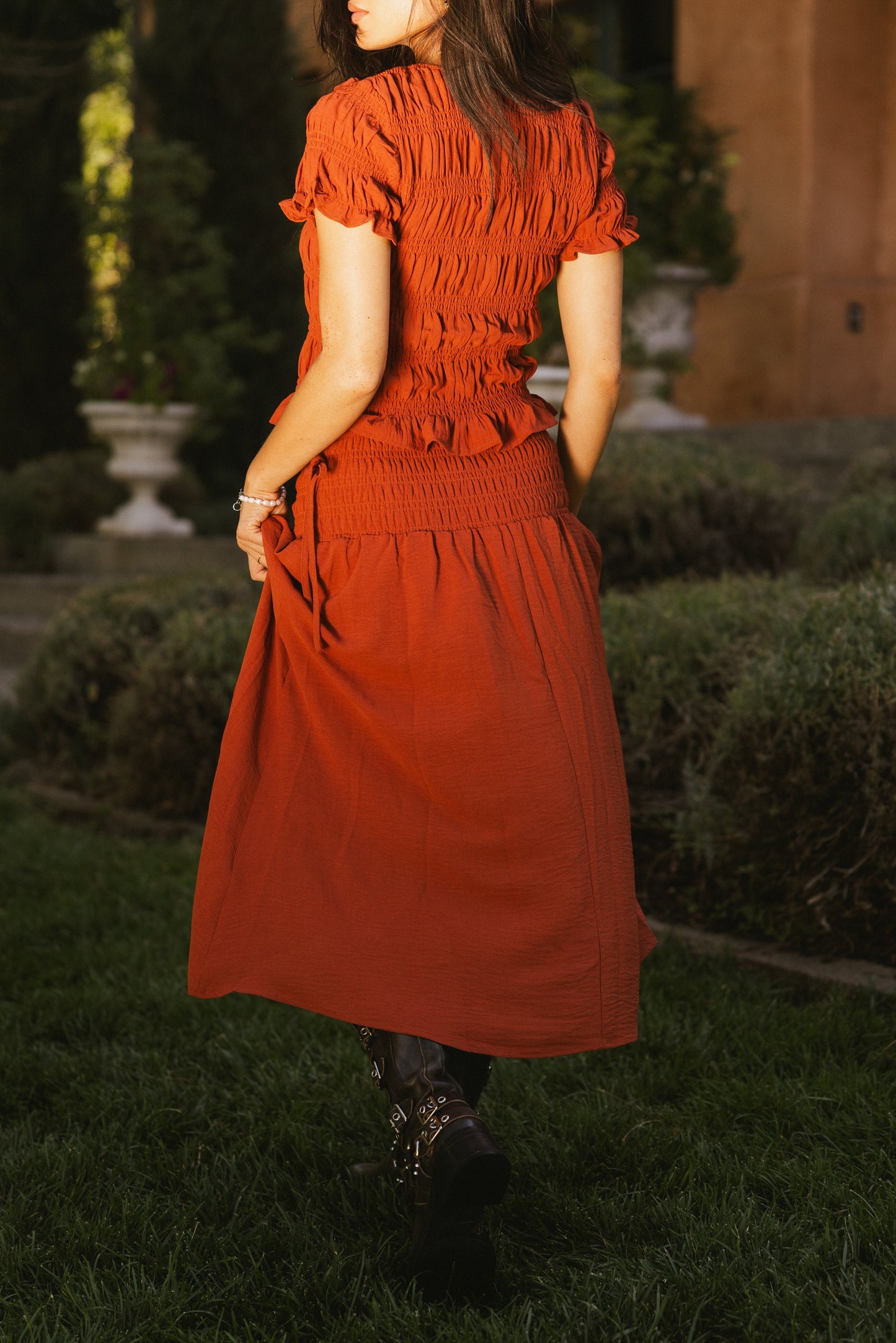 Micah Smocked Maxi Skirt in Rust - FINAL SALE