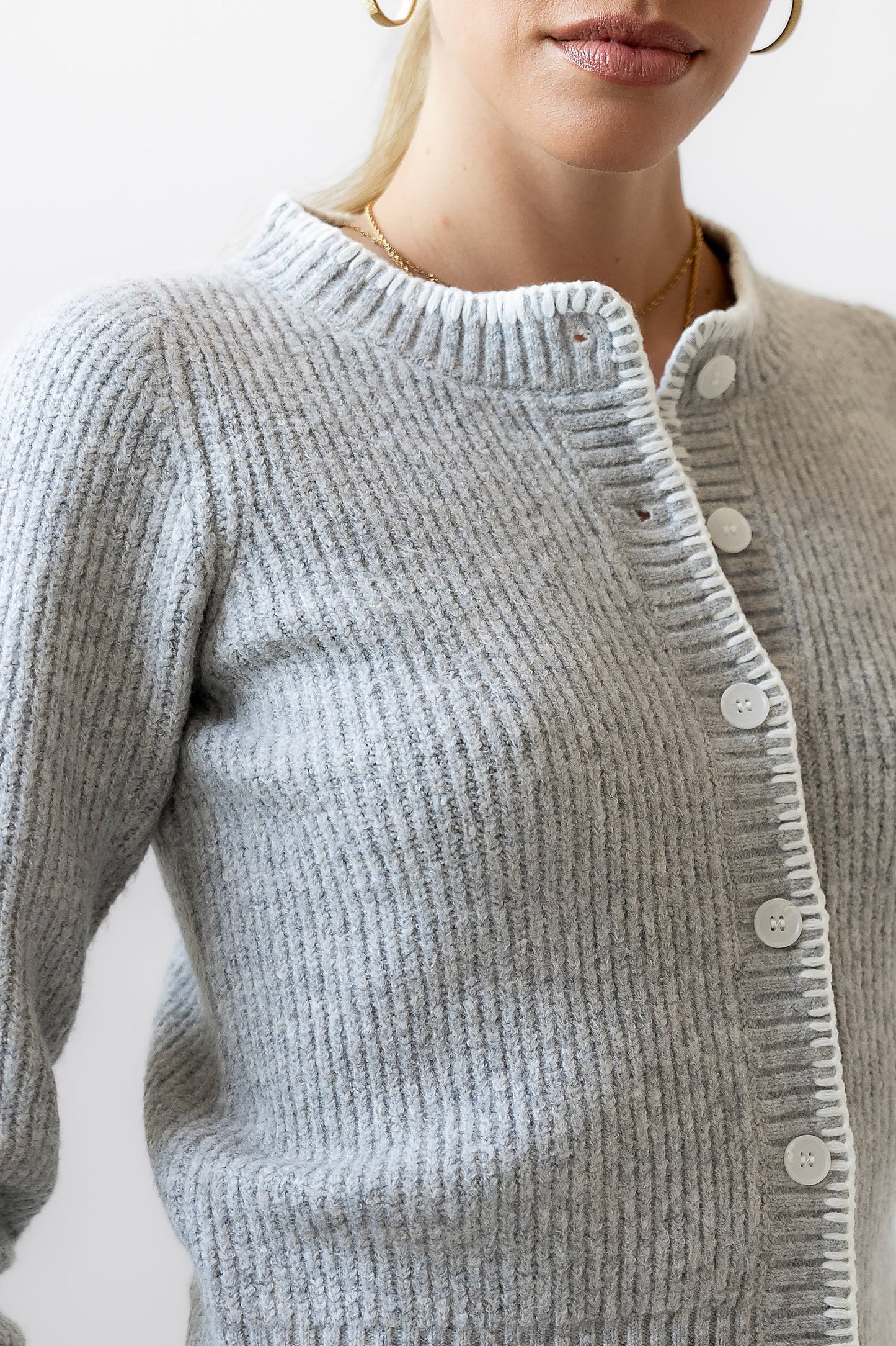 Darren Contrast Cardigan in Heather Grey - FINAL SALE