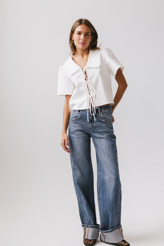 Ethan Tie Front Blouse in White - FINAL SALE