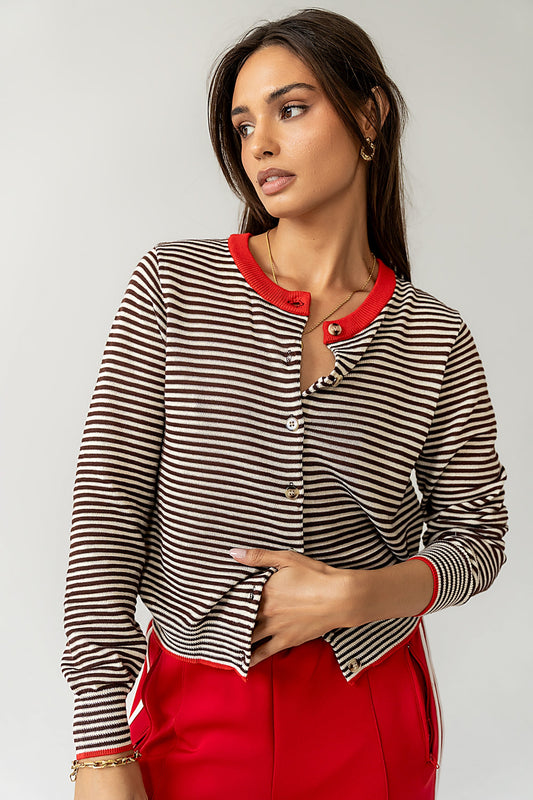 Josy Button Front Cardigan in Red - FINAL SALE