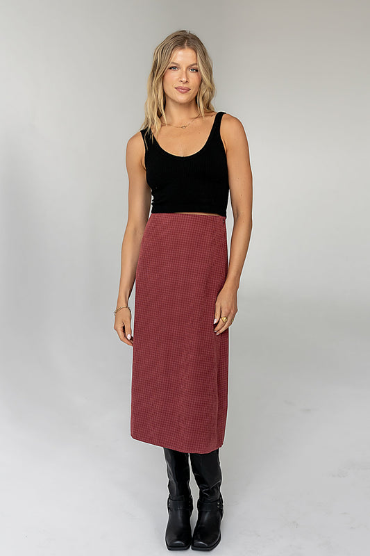 Miley Midi Skirt in Maroon - FINAL SALE