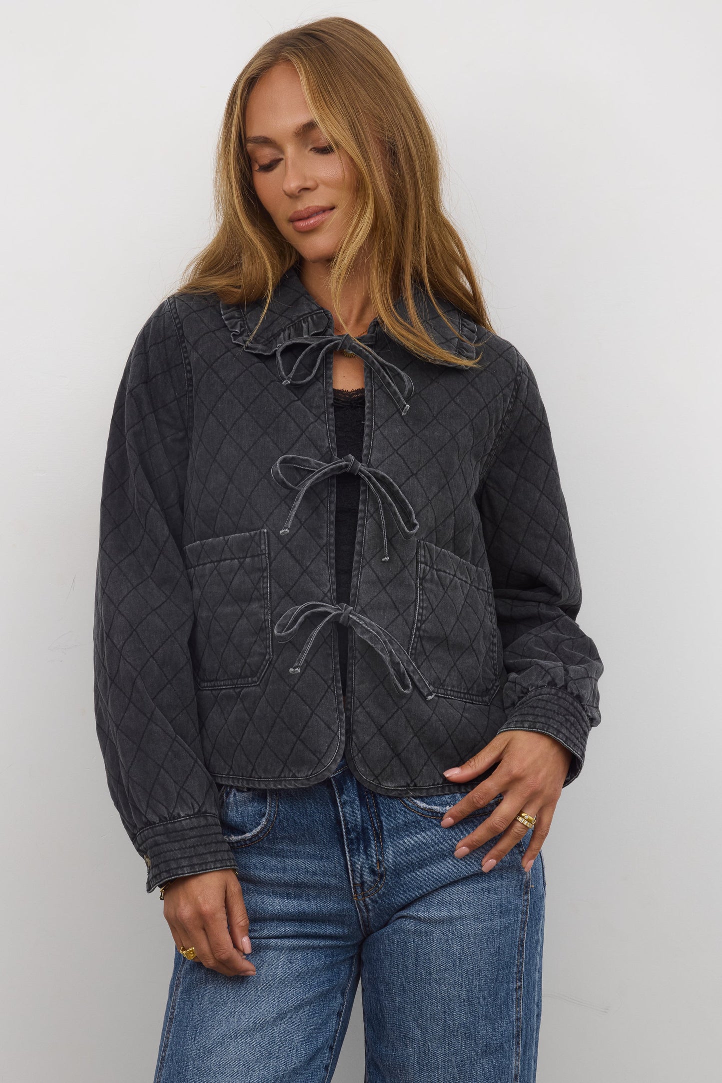 Tammy Collared Jacket in Faded Black - FINAL SALE