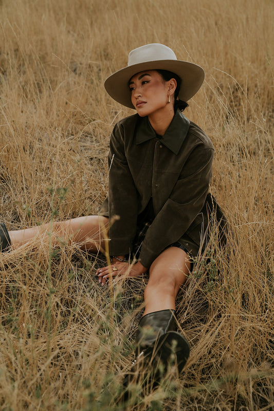 Carly Vegan Leather Jacket in Dark Olive - FINAL SALE
