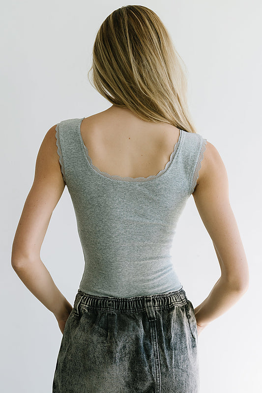 Sawyer Lace Trim Tank Top in Heather Grey
