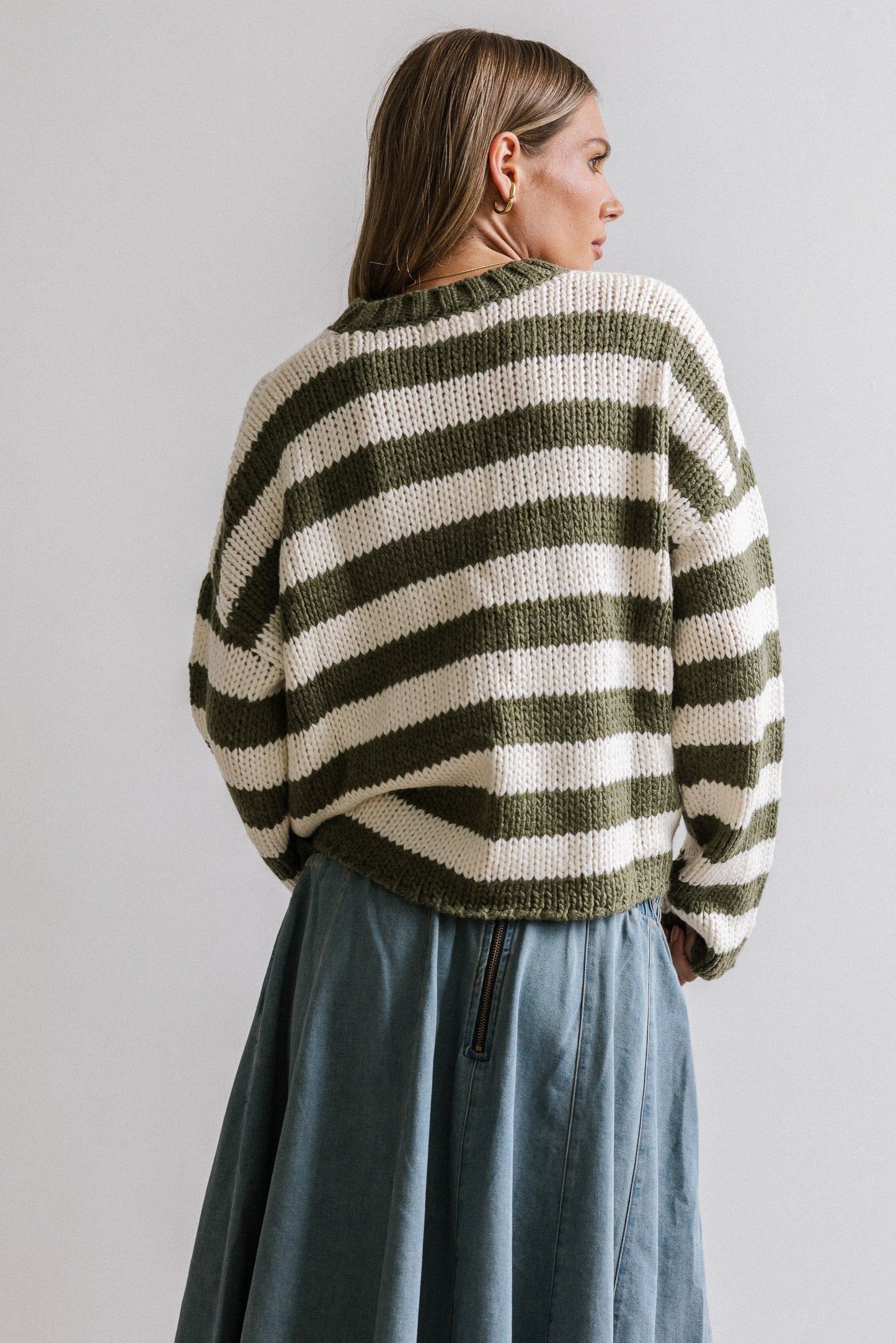 Beckam Striped Sweater in Olive - FINAL SALE