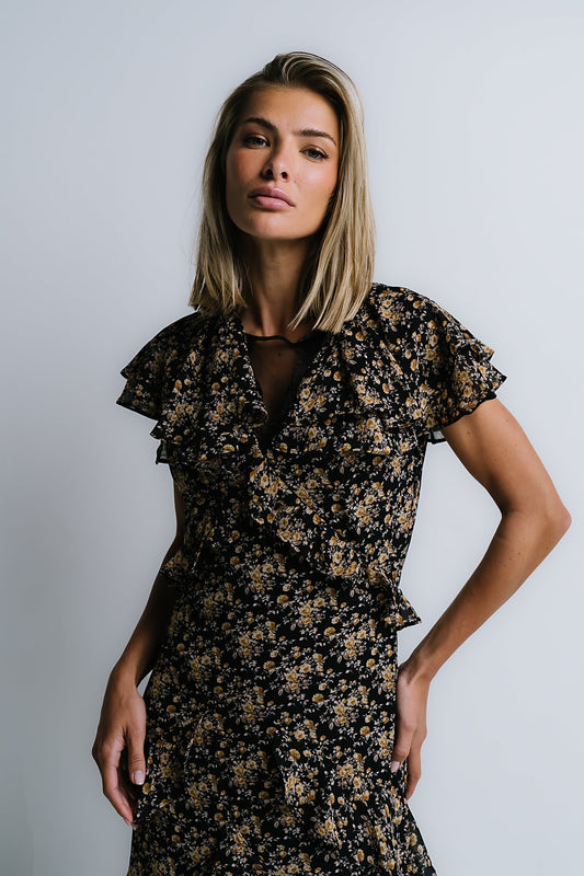 James Ruffle Maxi Dress in Black - FINAL SALE