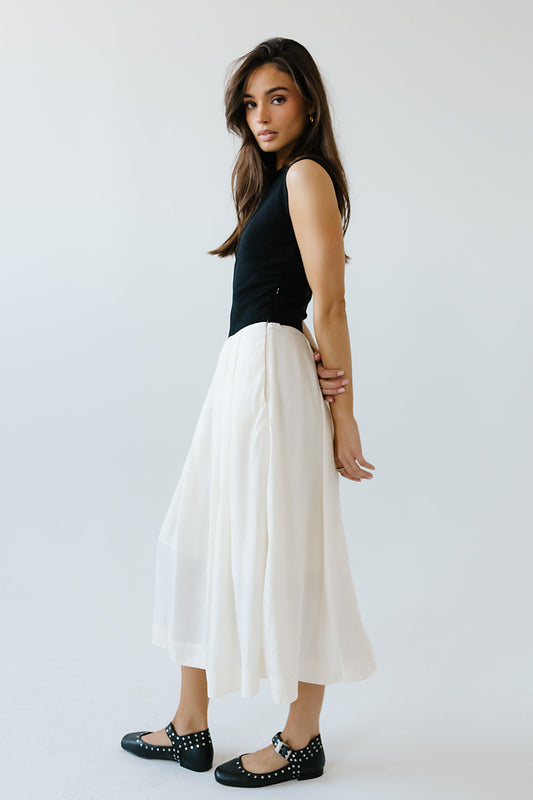 Tristan Mixed Media Midi Dress in Ivory - FINAL SALE