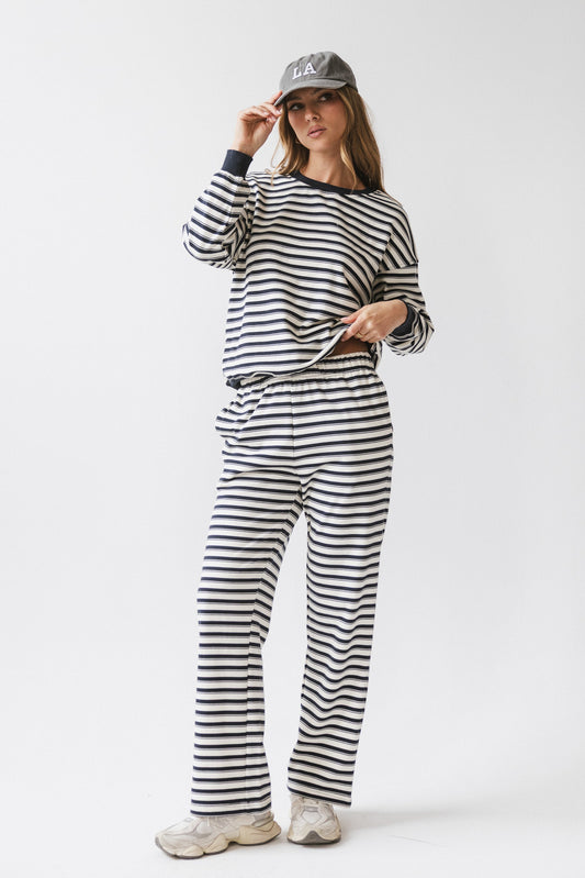 Taya Striped Wide Leg Pants in Navy - FINAL SALE