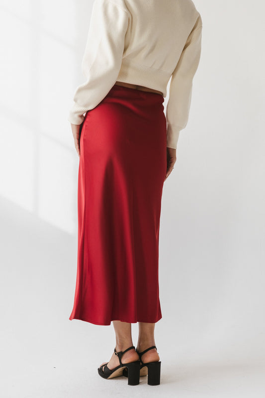 Tory Satin Maxi Skirt in Red-Brown - FINAL SALE