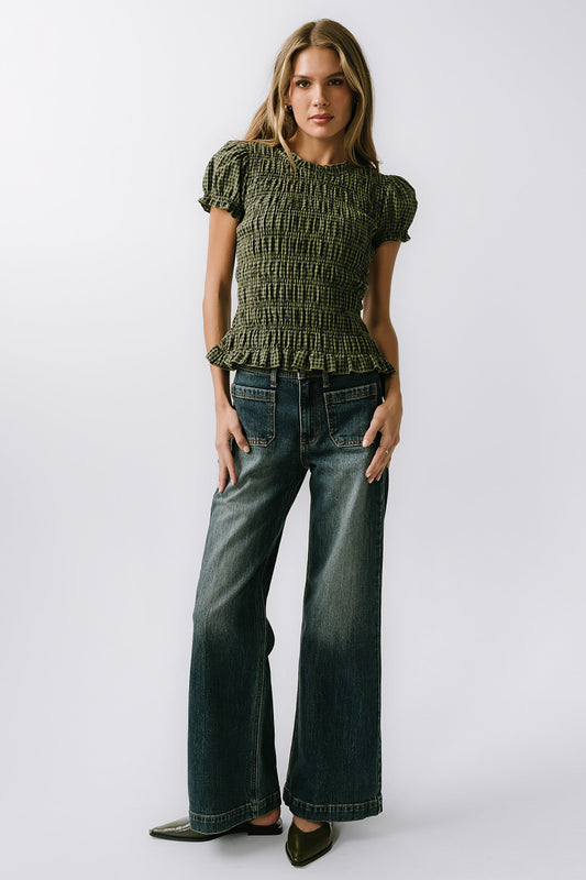 Ruth Smocked Top in Green - FINAL SALE