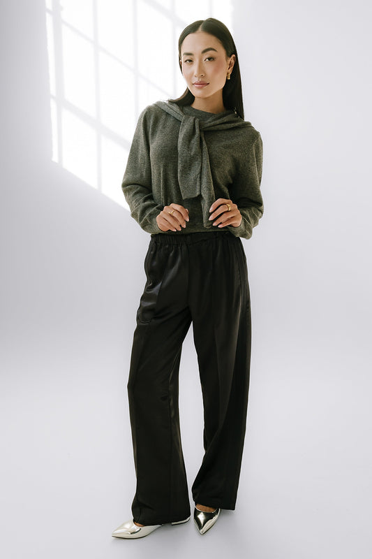 Gemma Satin Wide Leg Pants in Black