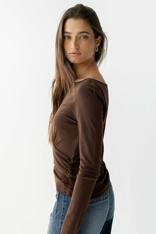 Selena Ruched Top in Brown