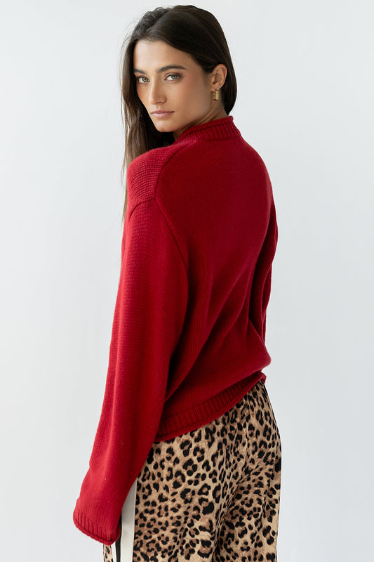 Nolan Chunky Knit Cardigan in Red