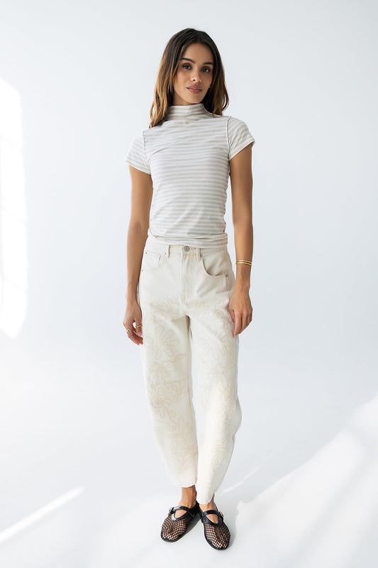Lennon Striped Top in Oatmeal
