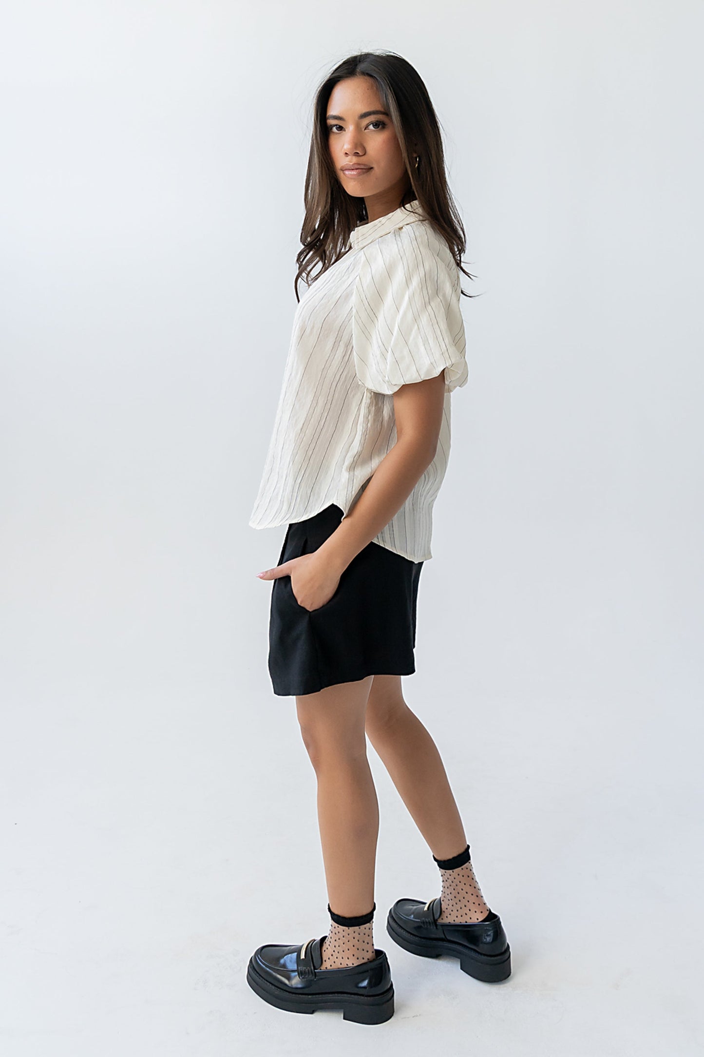 London Striped Button Up in Cream