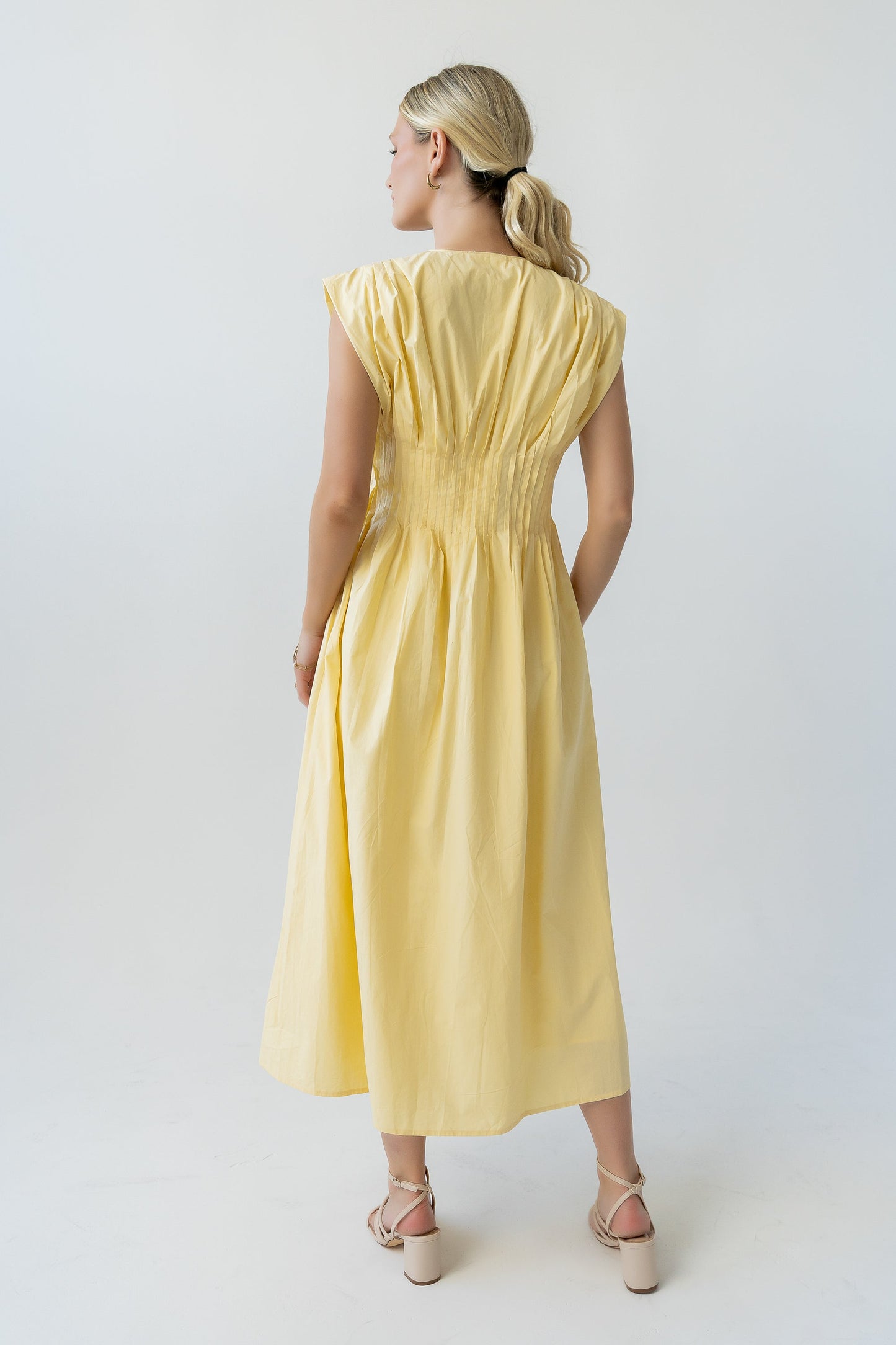 Barb Pleated Midi Dress in Yellow