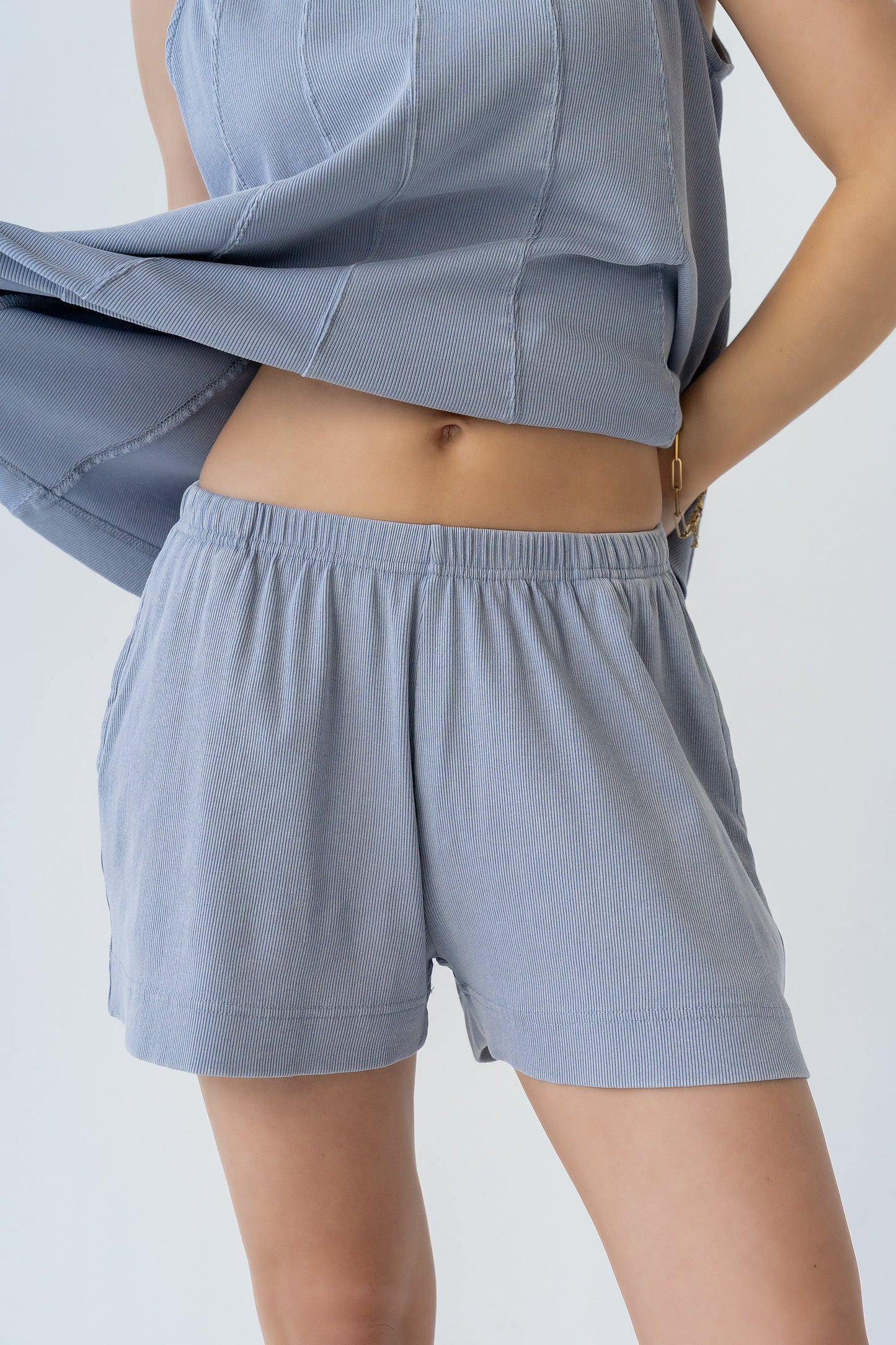 Kaytee Ribbed Shorts in Blue