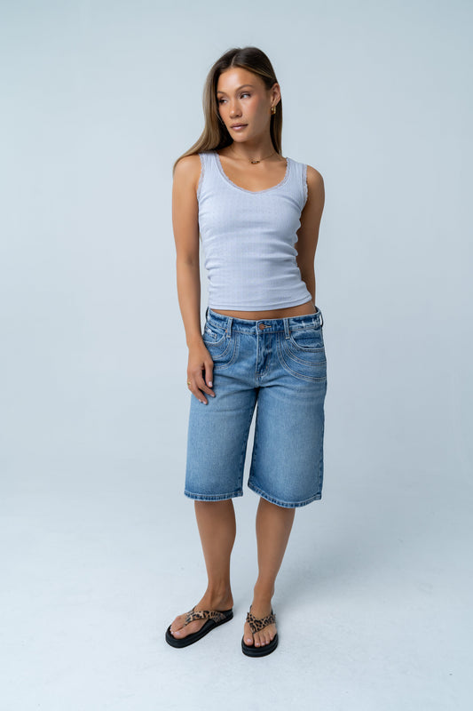 Mackie Lace Trim Tank in Blue