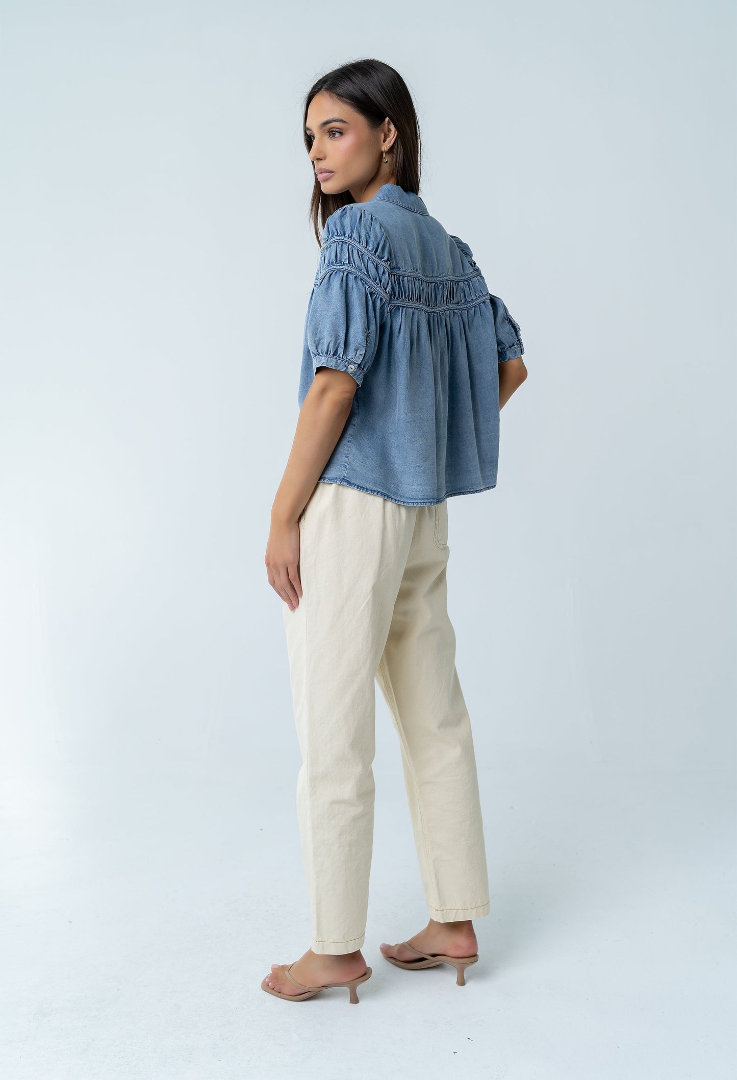 Whitney Button Up Blouse in Medium Wash
