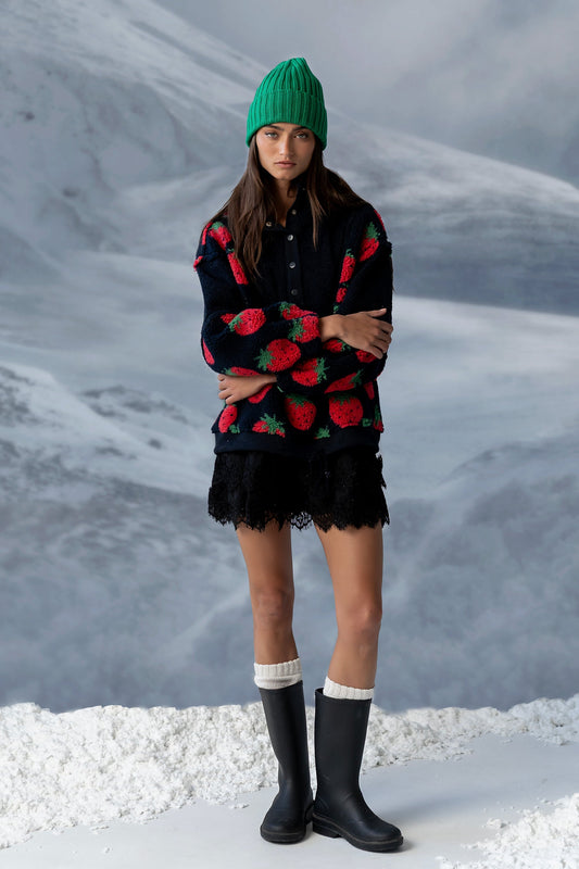 Maria Oversized Sherpa Jacket in Navy - FINAL SALE