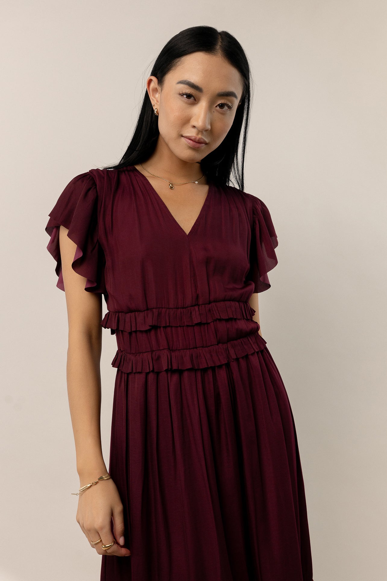 Willa Ruffle Dress in Burgundy - FINAL SALE