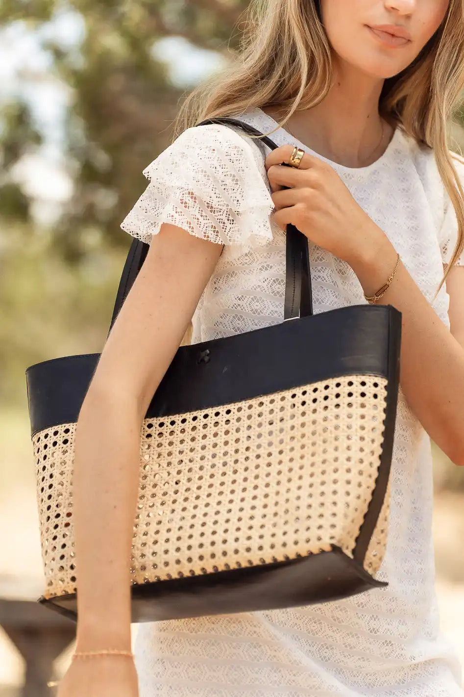 Ellie Wicker Tote in Black - FINAL SALE
