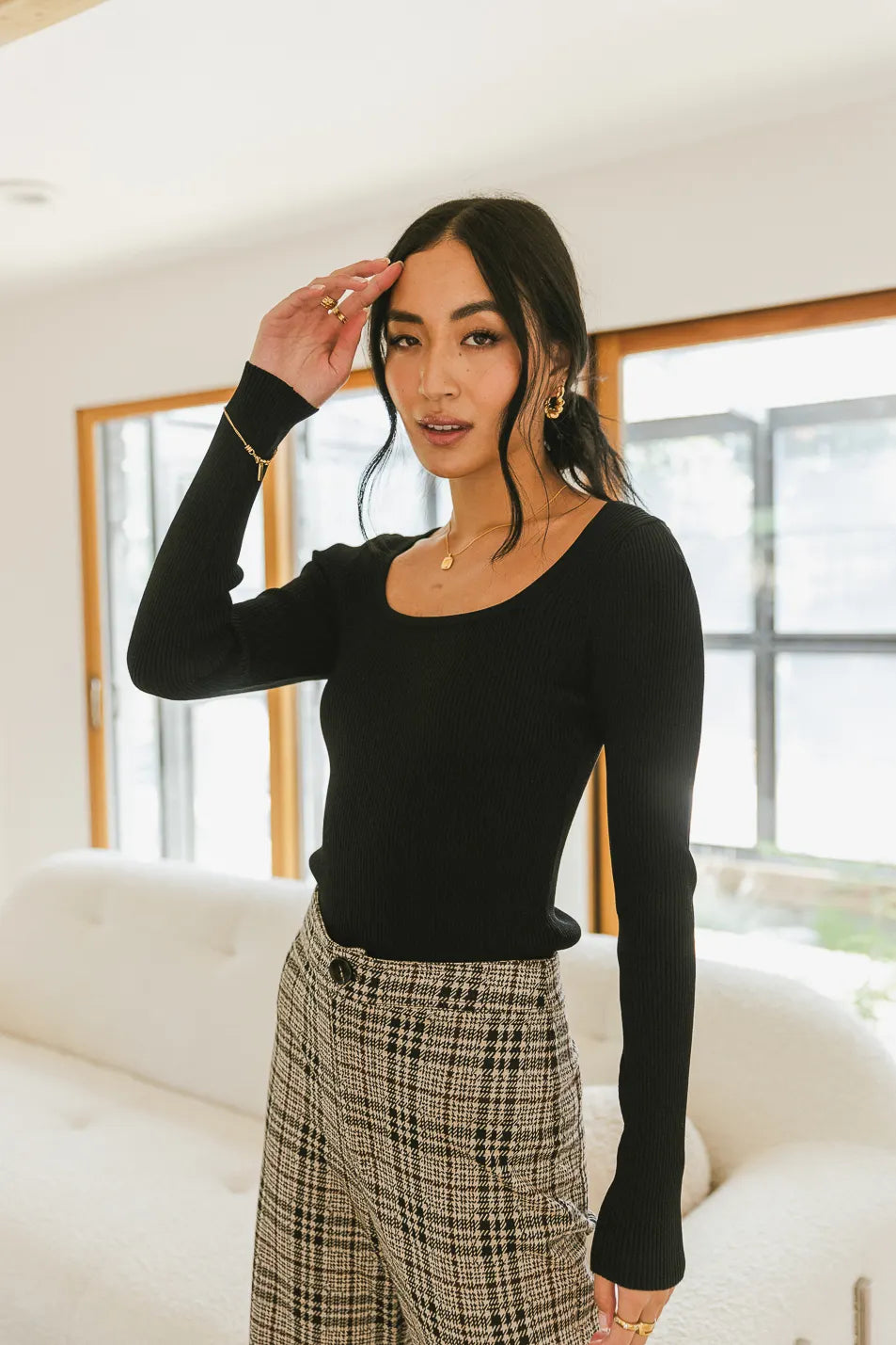 Kali Fitted Ribbed Sweater in Black - FINAL SALE