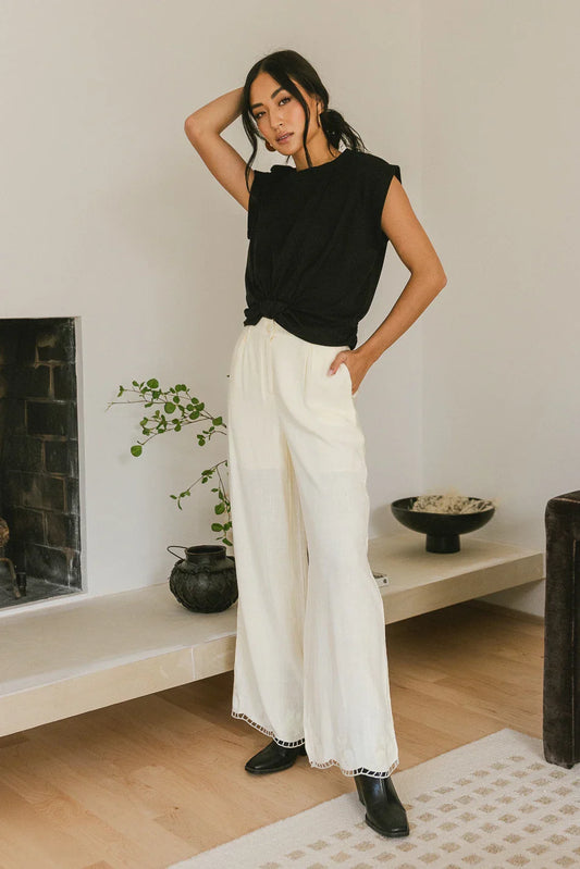 Katniss Embroidered Pants in Cream - FINAL SALE