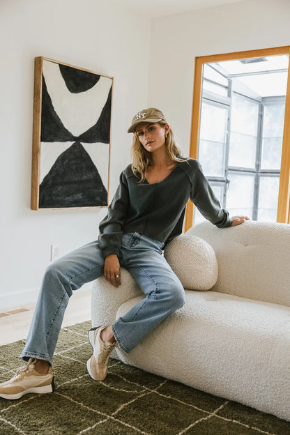 Exposed Seam Sweatshirt in Teal - FINAL SALE