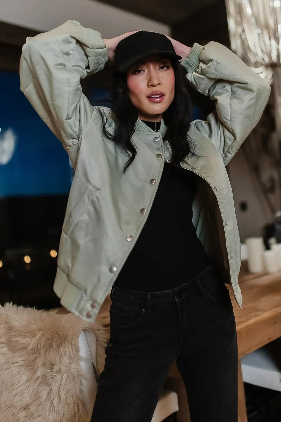 Madilyn Bomber Jacket in Sage - FINAL SALE