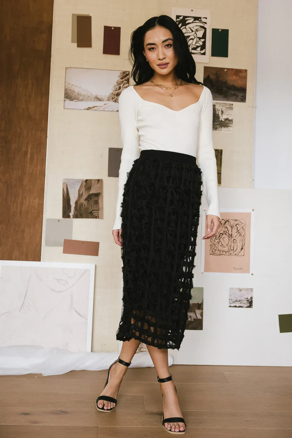 Open Cage Knit Skirt in Black - FINAL SALE