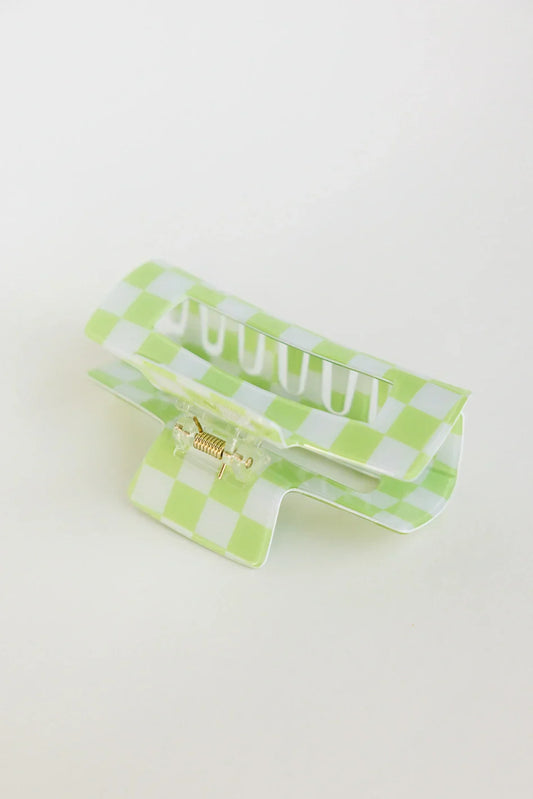 Checkered Rectangle Claw Clip in Mint