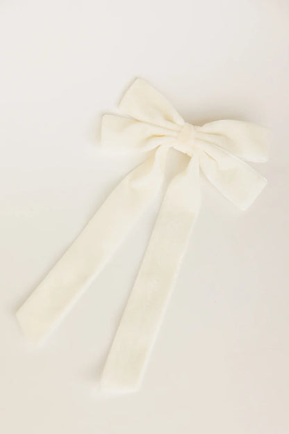 Velvet Bow Hair Clip in Cream
