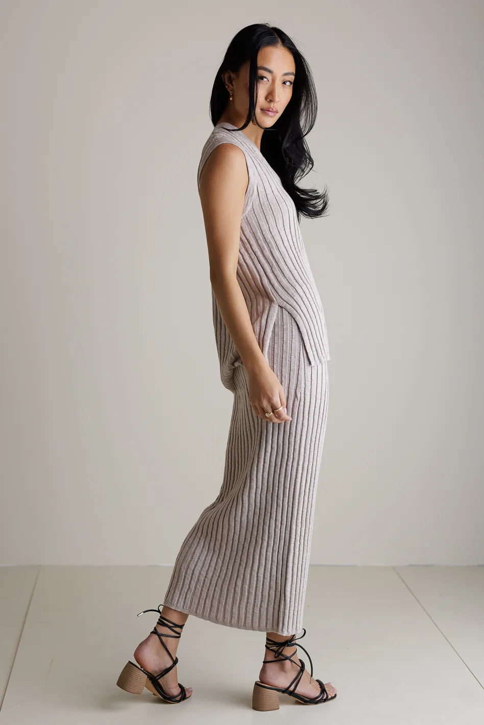 Meilani Ribbed Skirt in Taupe - FINAL SALE