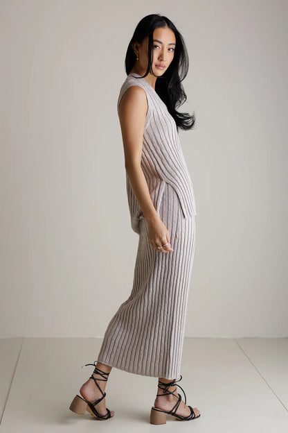 Meilani Ribbed Skirt in Taupe - FINAL SALE