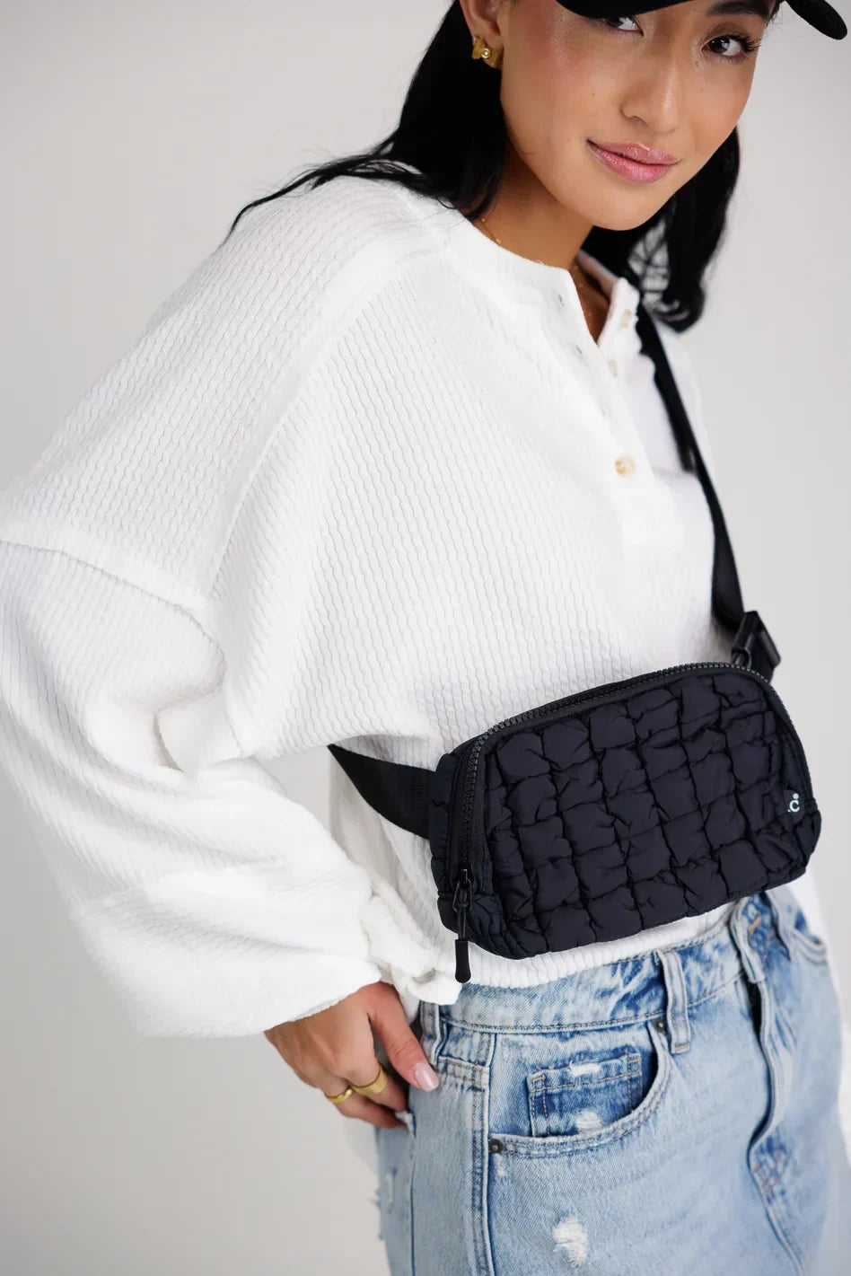 Nylah Quilted Crossbody in Black