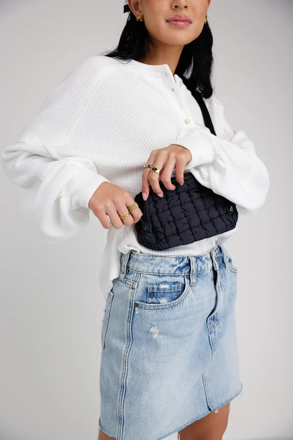 Nylah Quilted Crossbody in Black